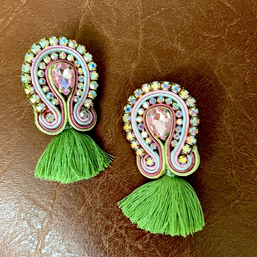 Rhinestone and tassel earrings